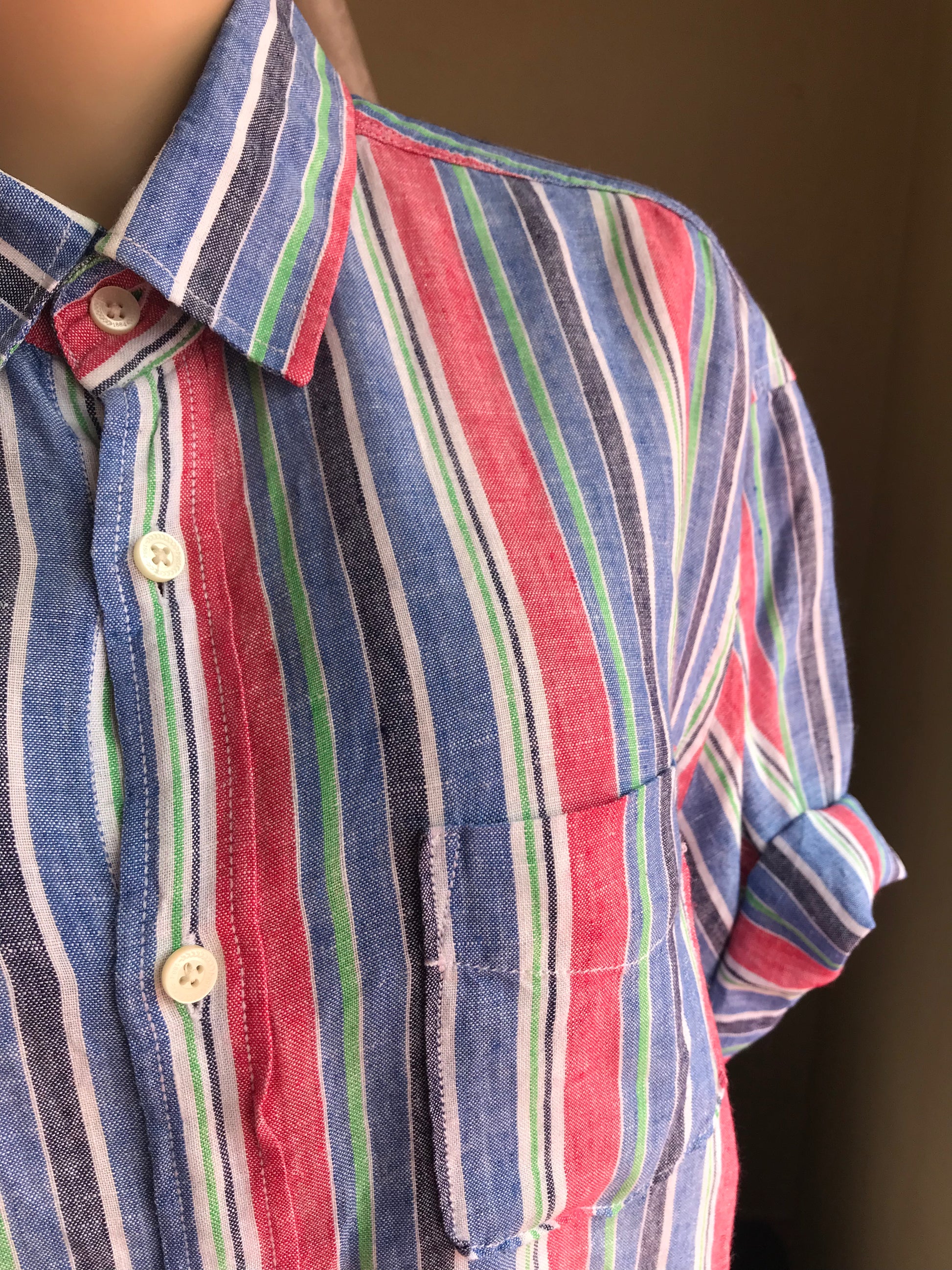 Red & Blue Men's Linen Stripe Shirt XL