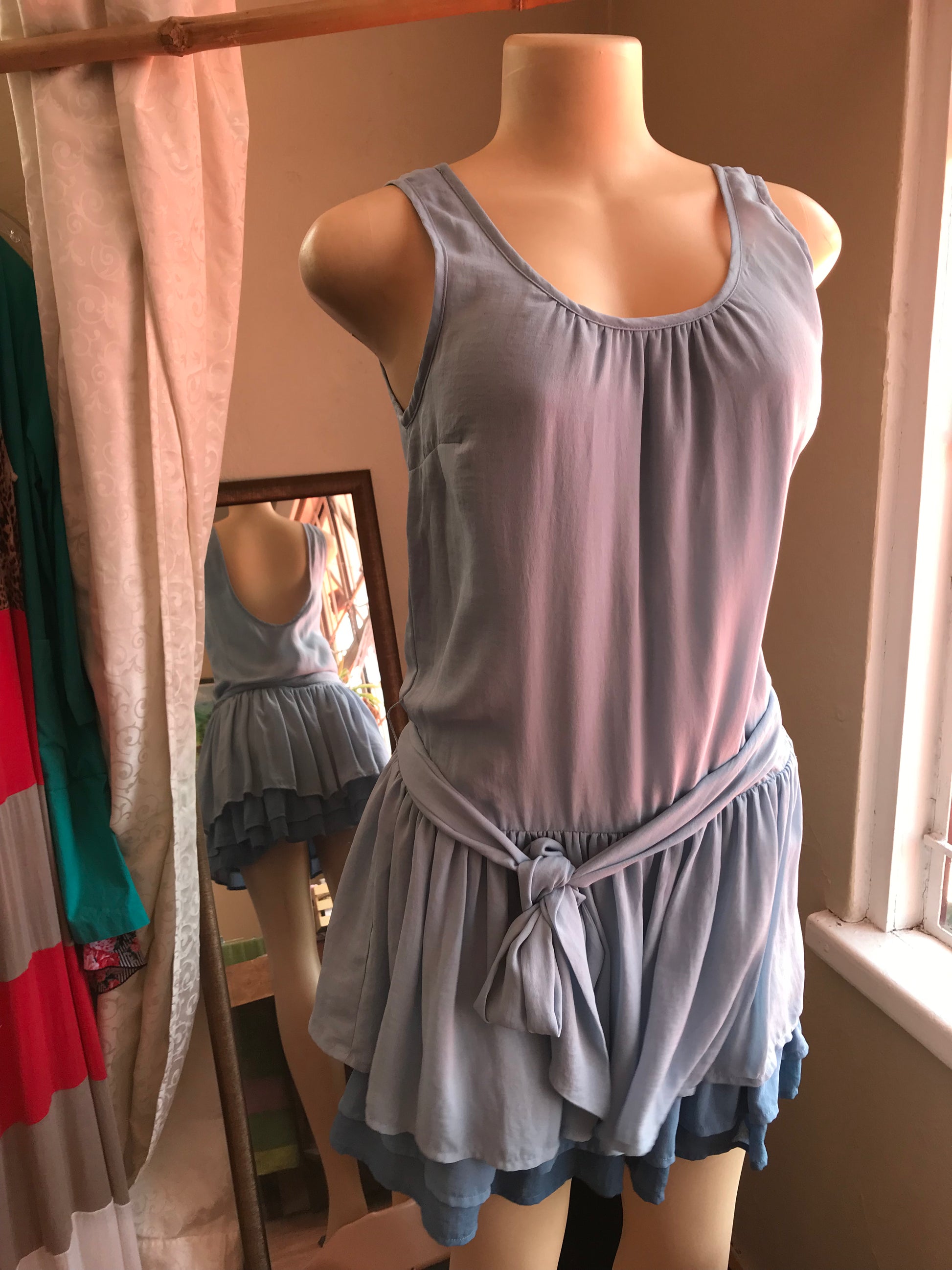Ice Blue Sheer Layered Mini Dress