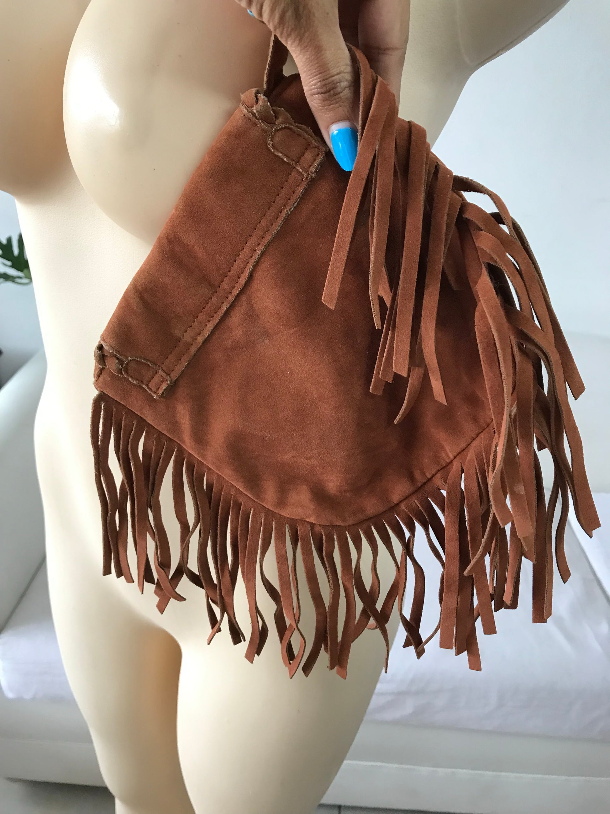 Brown Leather Fringe Crossbody Bag