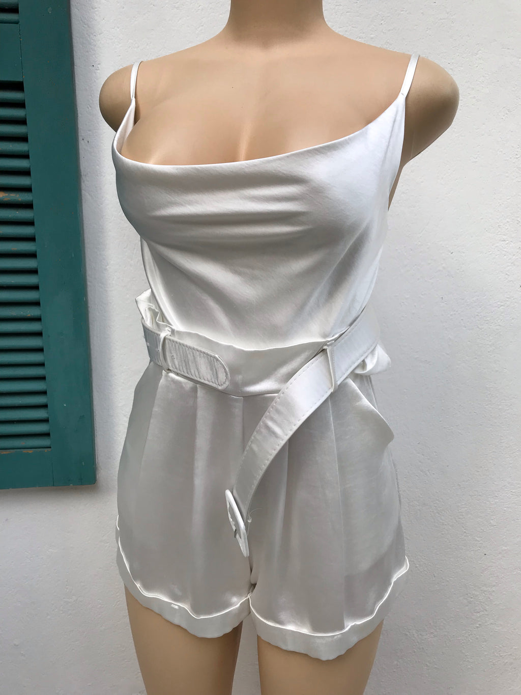 White Silky Spaghetti Booty Romper