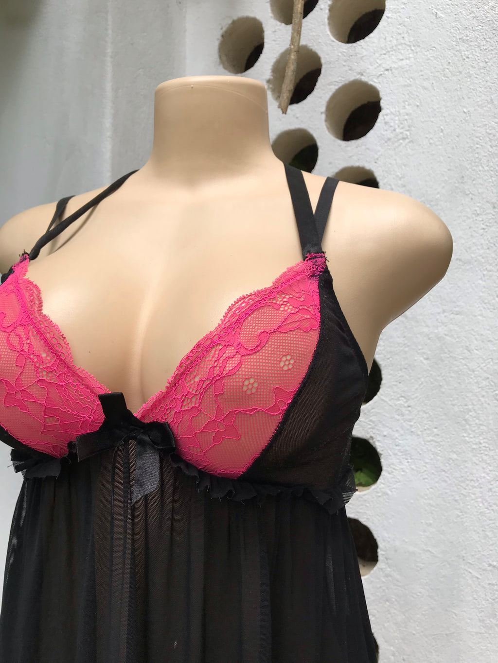 Black & Pink Mesh Lingerie Dress