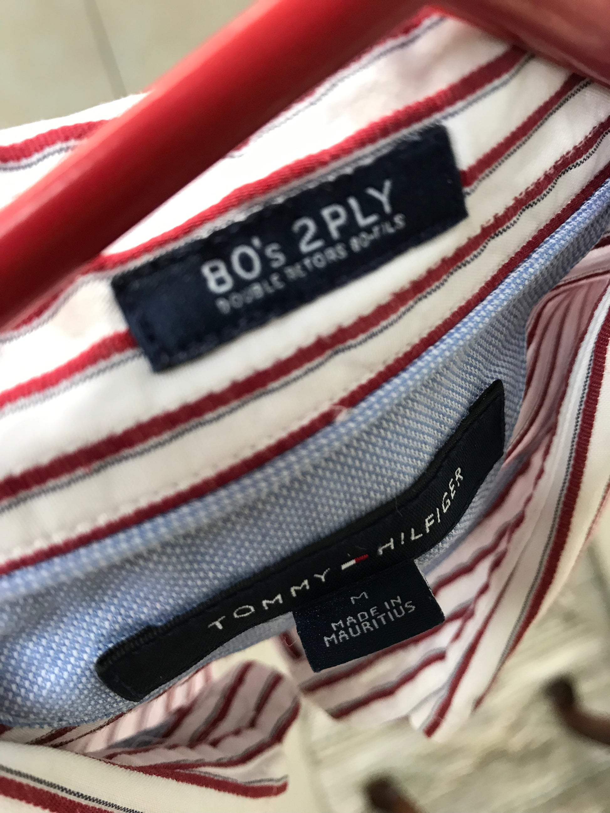 Tommy Hilfiger Men's Red Stripe 80s 2Ply Shirt | M