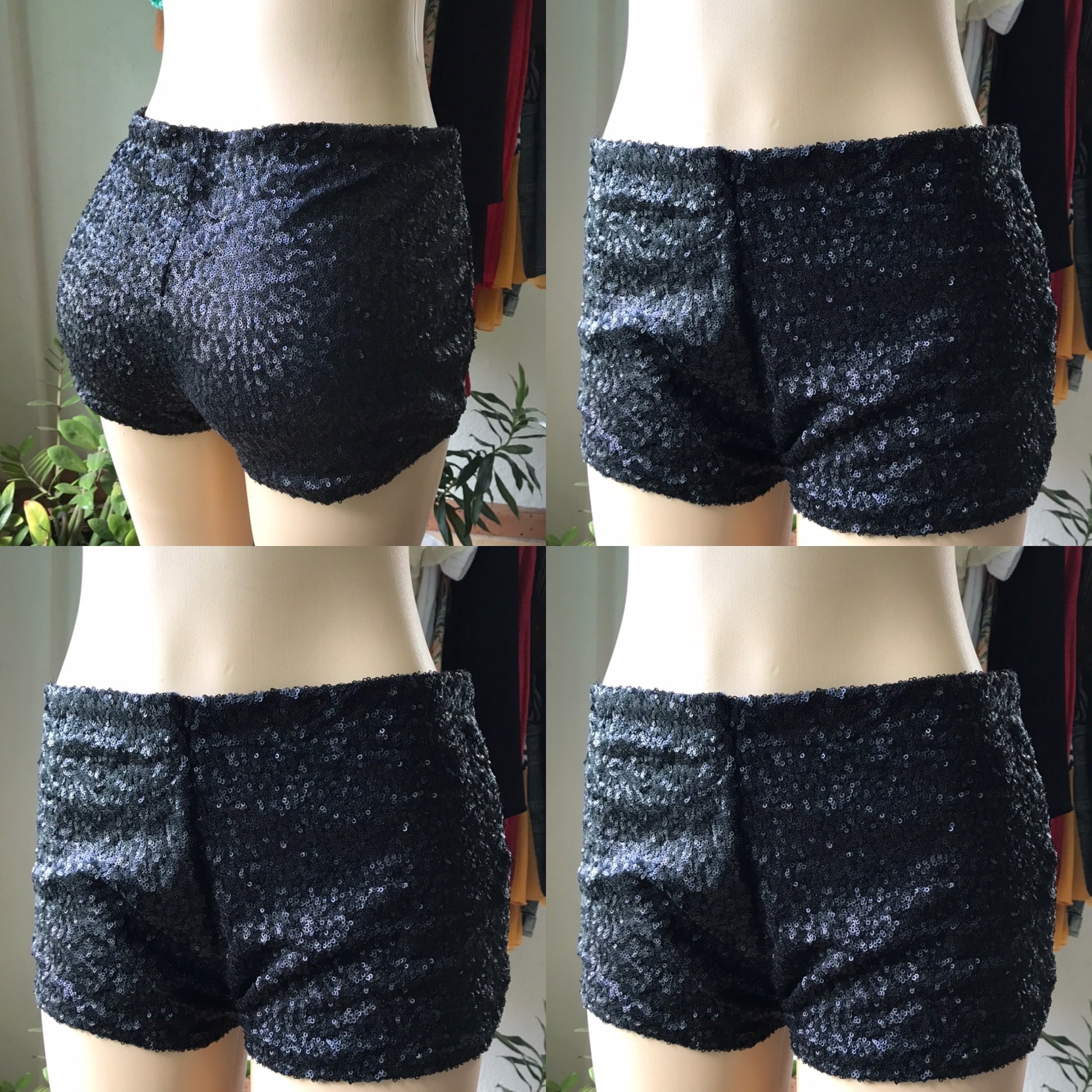 Black Matte Sequin Booty Shorts