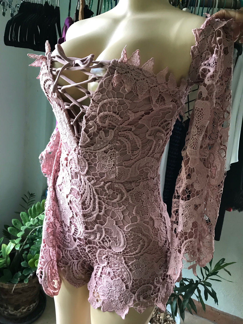 Fashion Nova Large Lace Cold Shoulder Occasion Romper