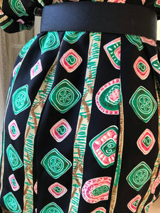 Vintage Oversized Black Green Print Button Shirt