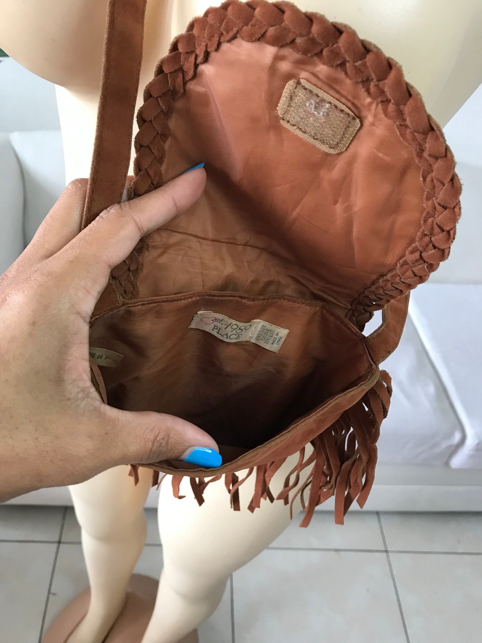 Brown Leather Fringe Crossbody Bag