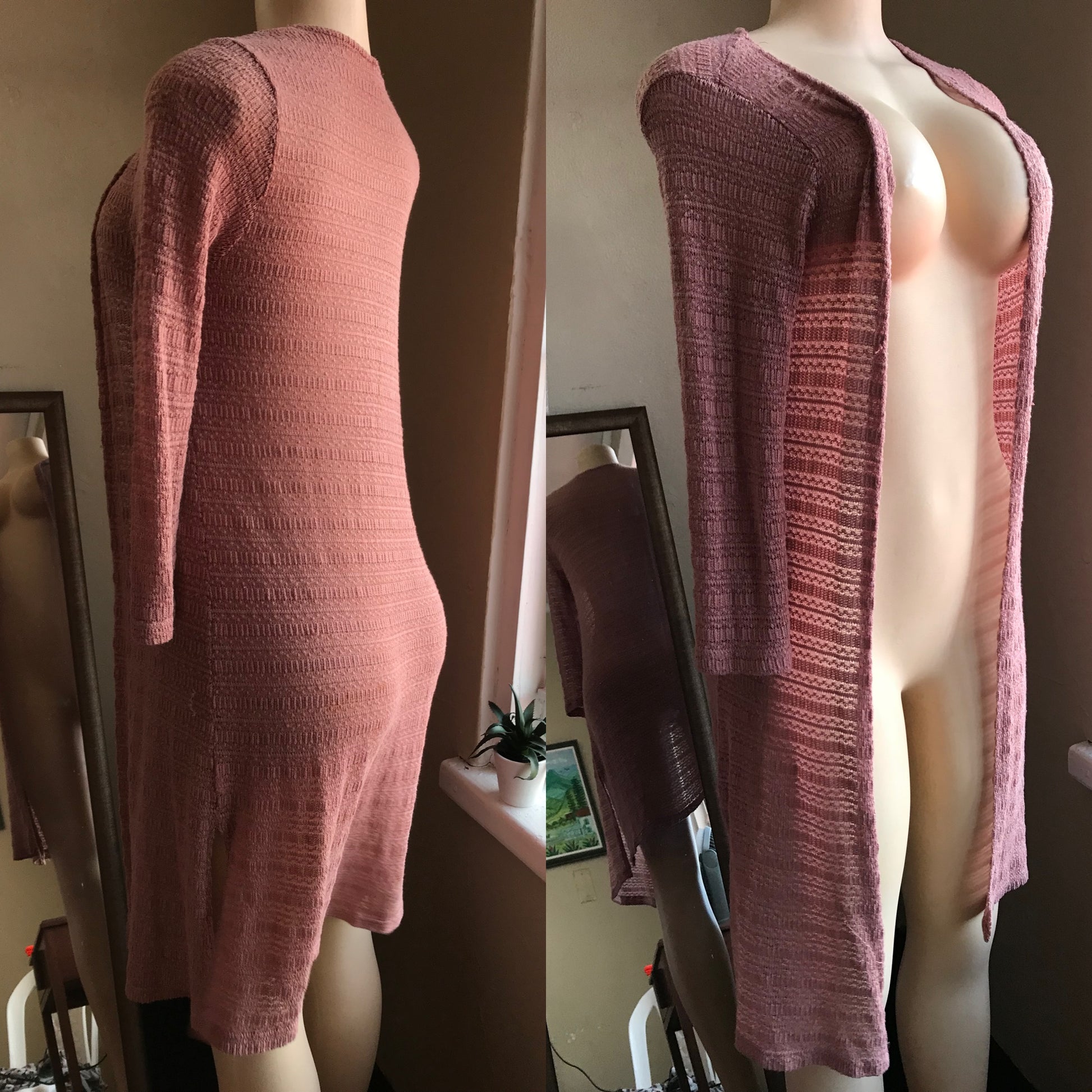 Blush Open Knit Soft Fashion Cardigan Extra Long - M