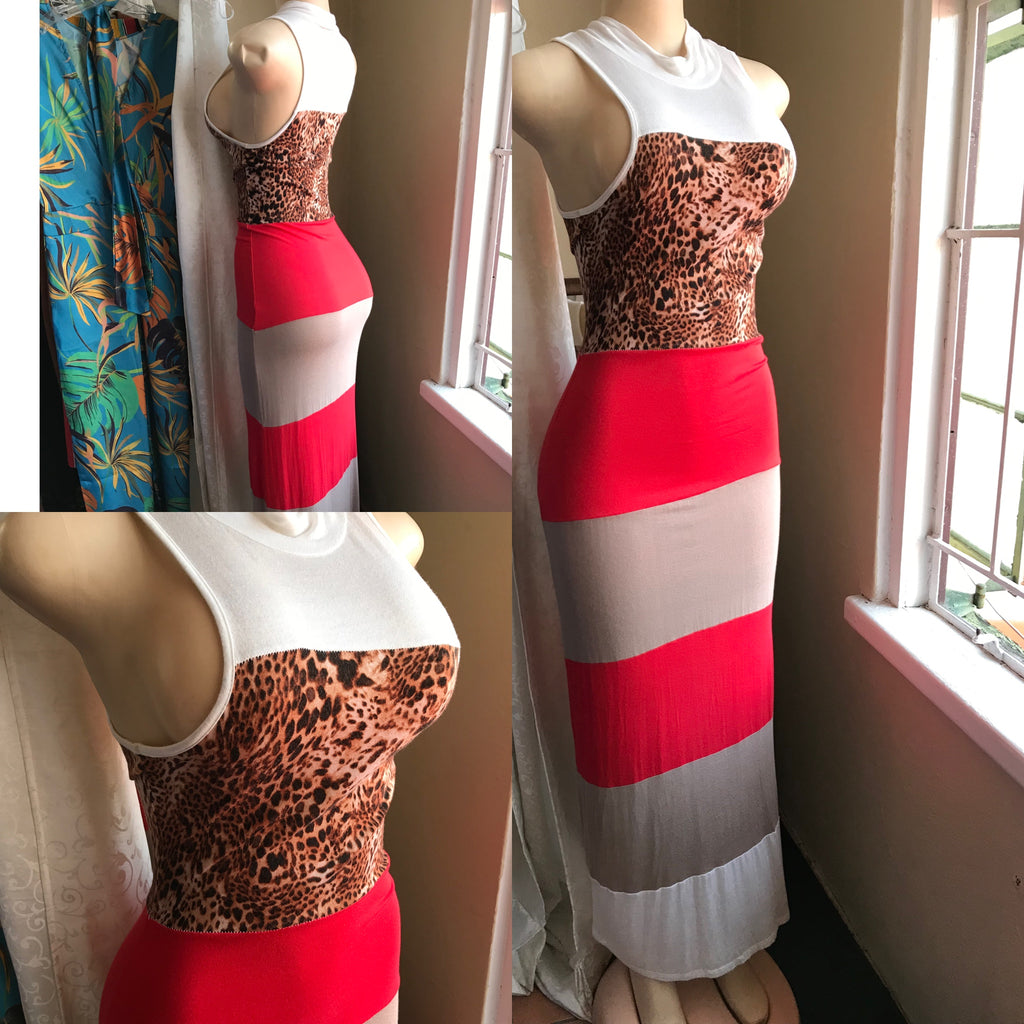 Animal Print Block Maxi Day Dress - M