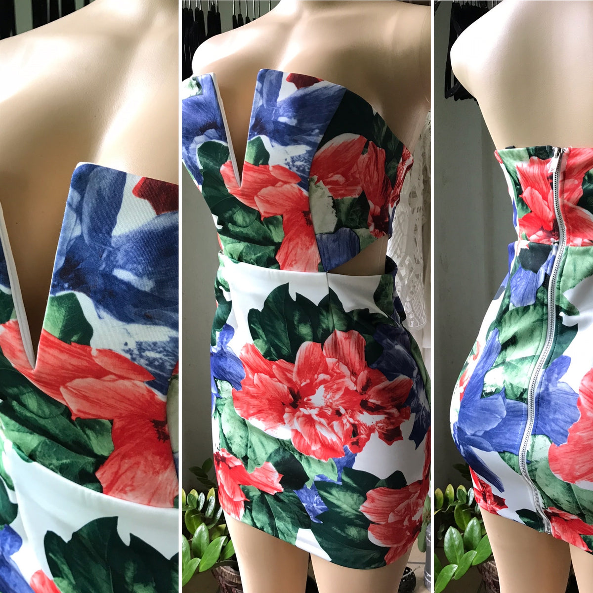 New Forever 21 Tropical Cutout V Wire Strapless Dress : S •••