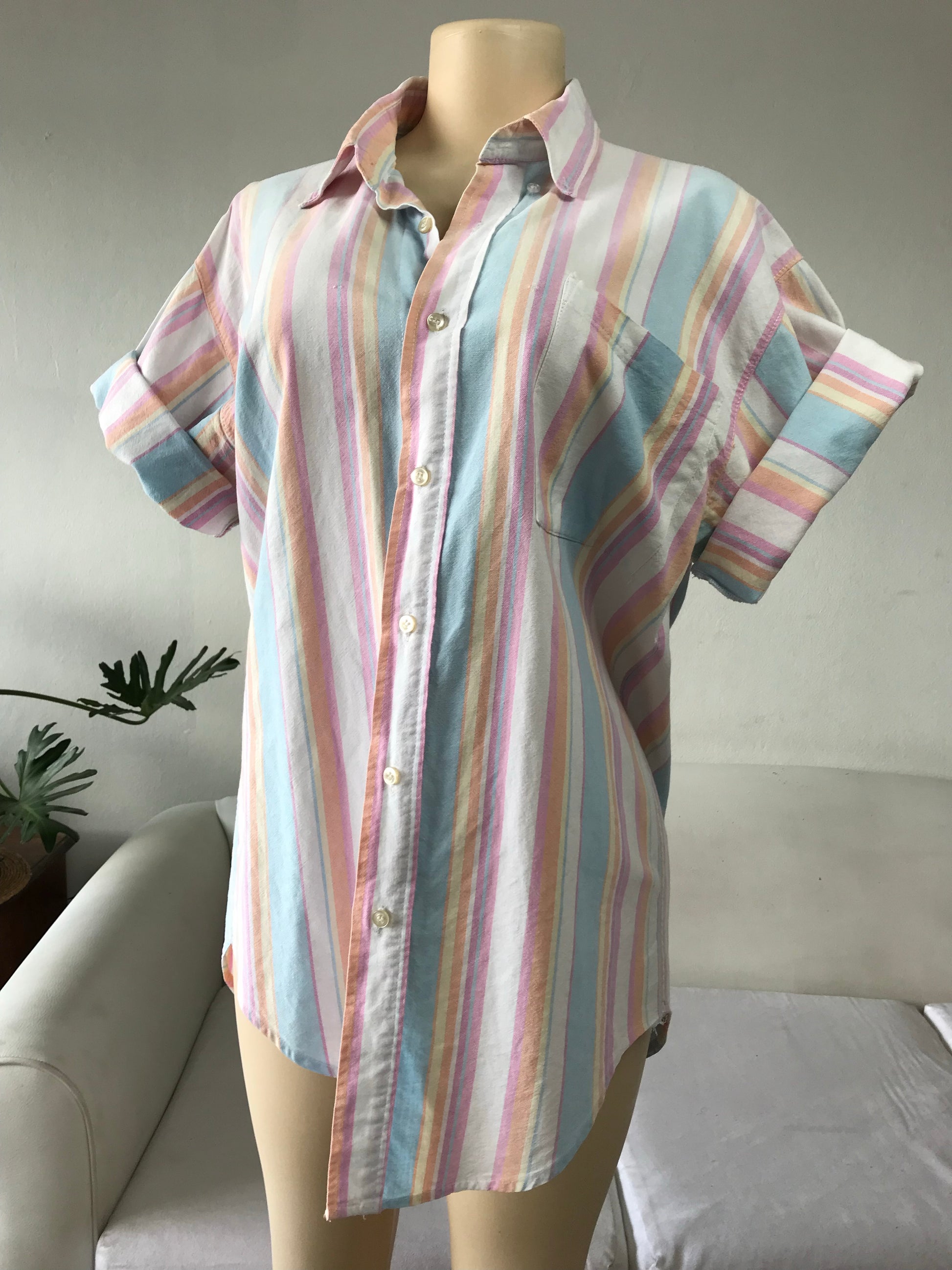 Men's Retro Candy Stripe Cotton Button Down - L