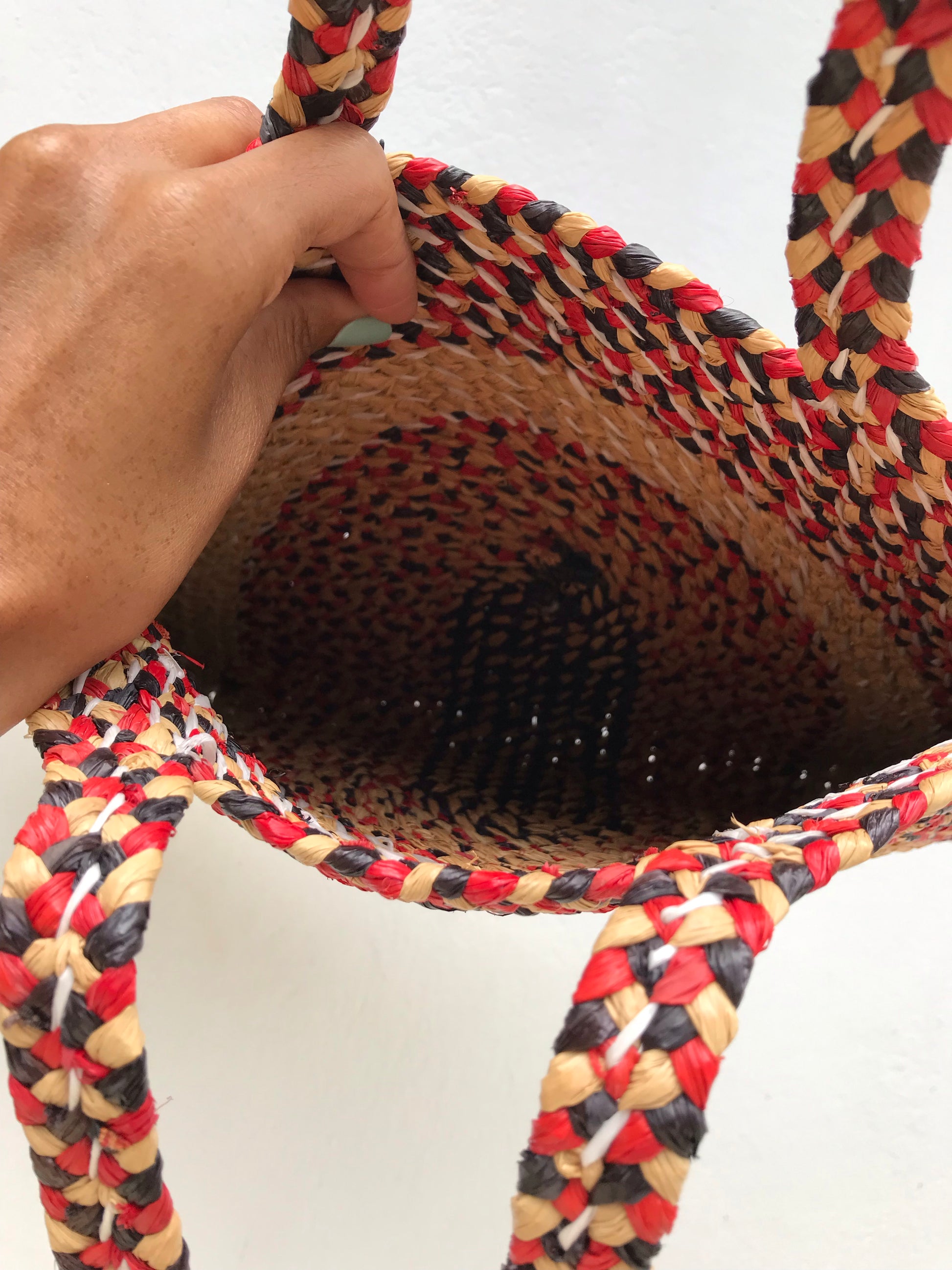 Vintage Woven Hand Bag Large Red & Tan