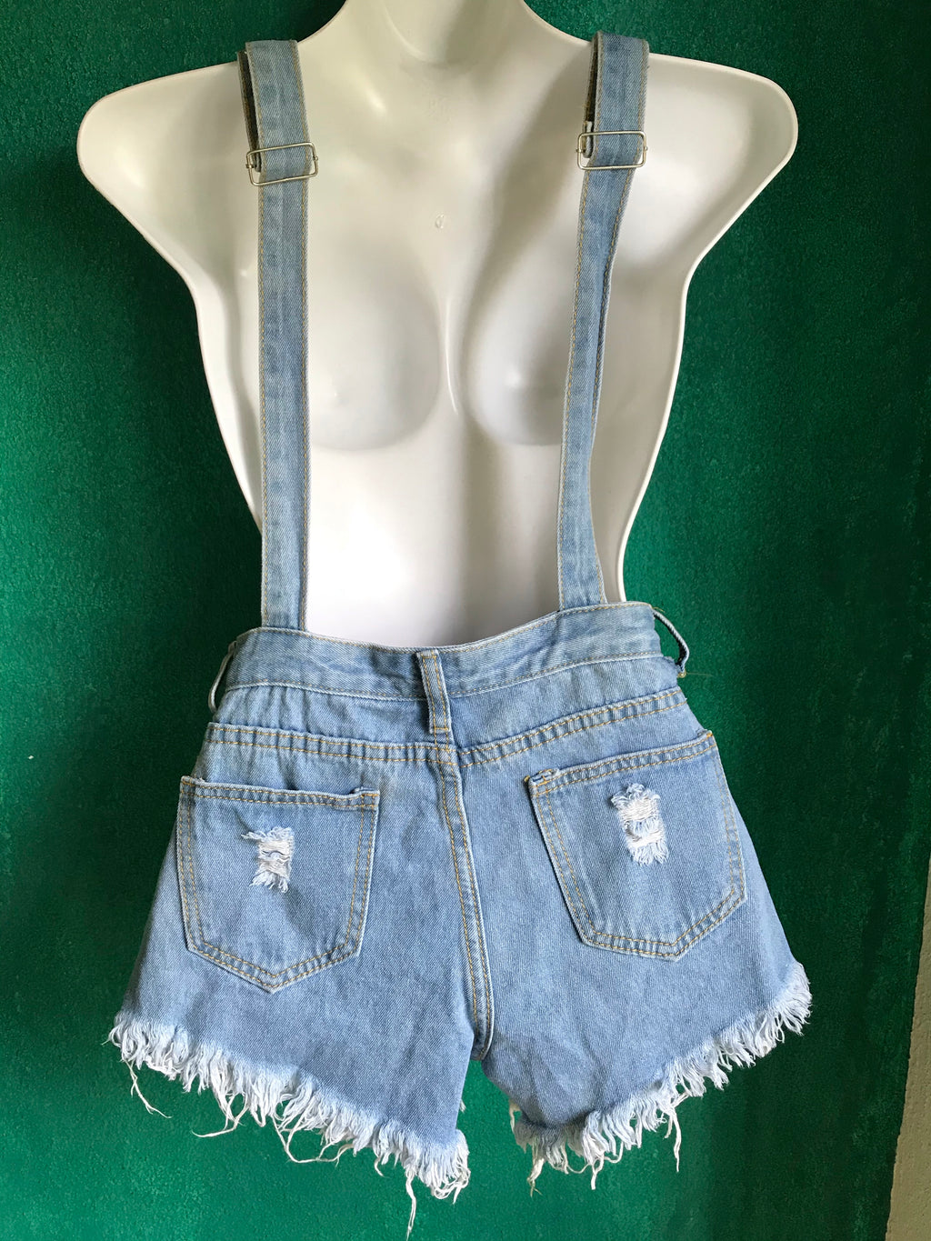 Light Wash Distressed Booty Overalls