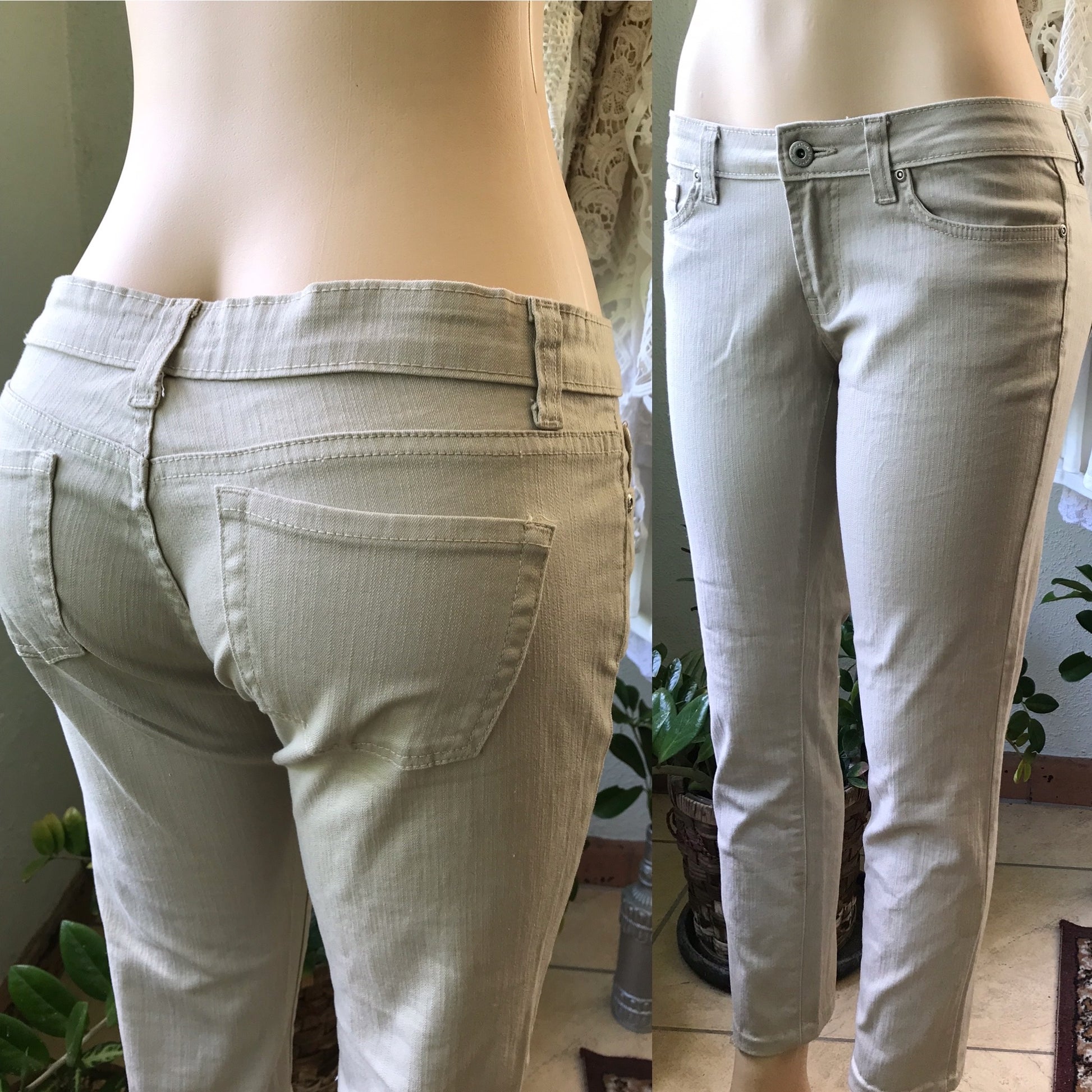 Cotton Cream Skinny Jeans Low Rise