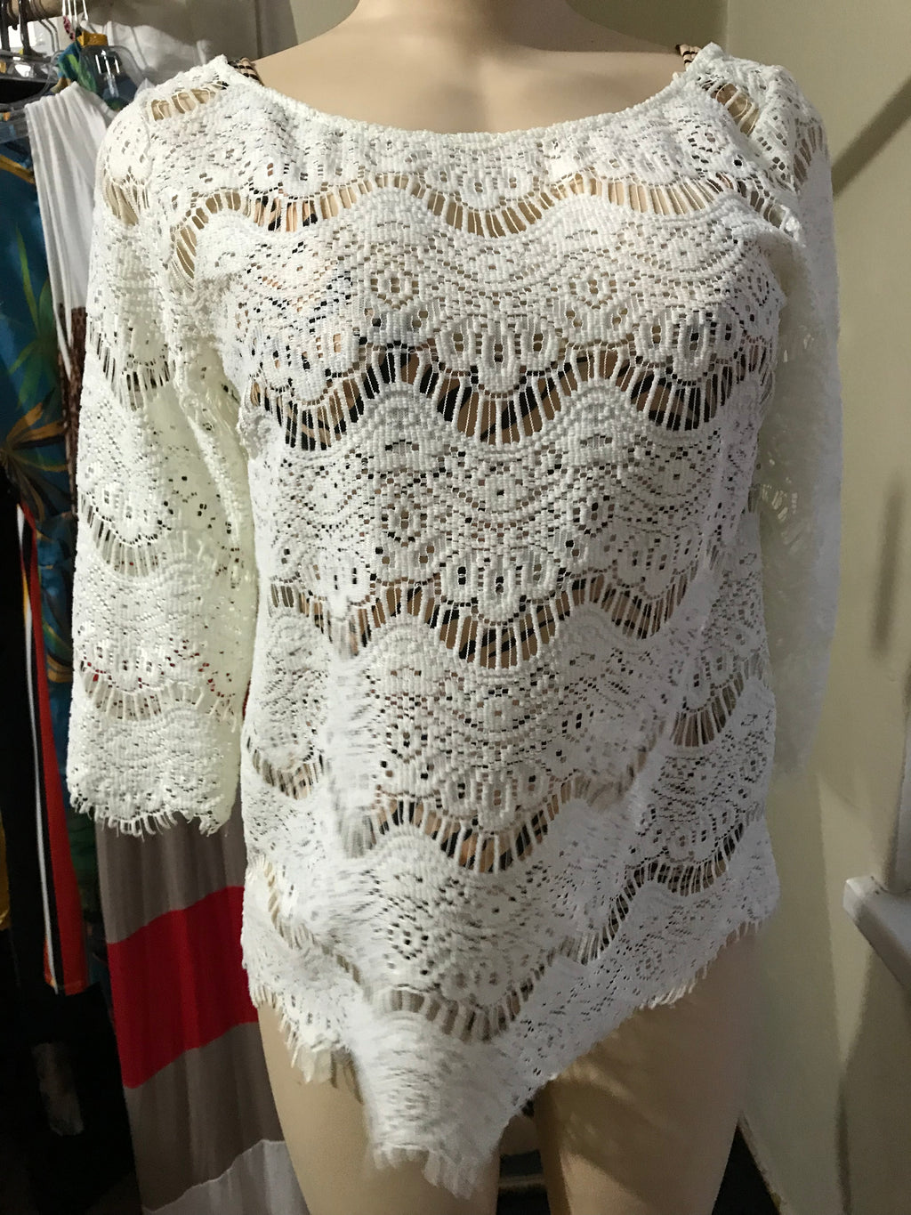 Zara White Lace Zip Back Top