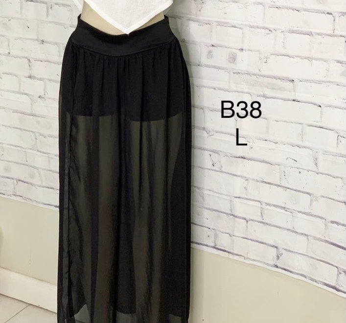 Black Sheer Maxi Skirt - L