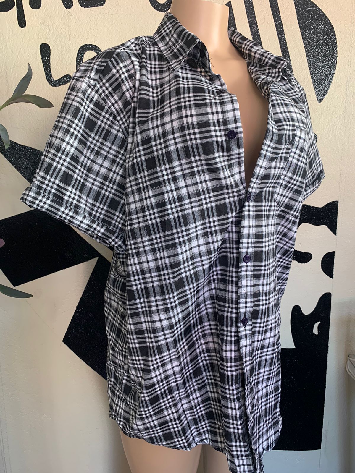 Men's Classic Plaid Shirt B&W - XL