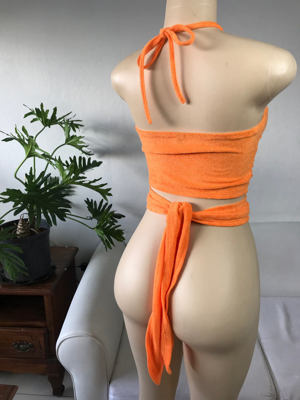 Shein Sexy Fuzzy Halter Top Neon Orange - S