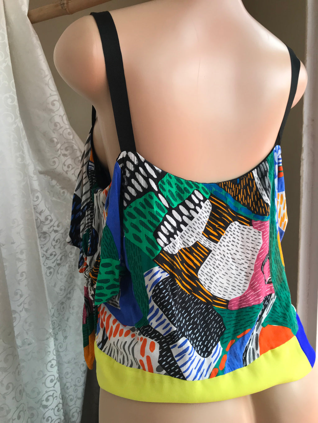 Zara Silk Abstract Print Cold Shoulder Blouse Tied - S ...