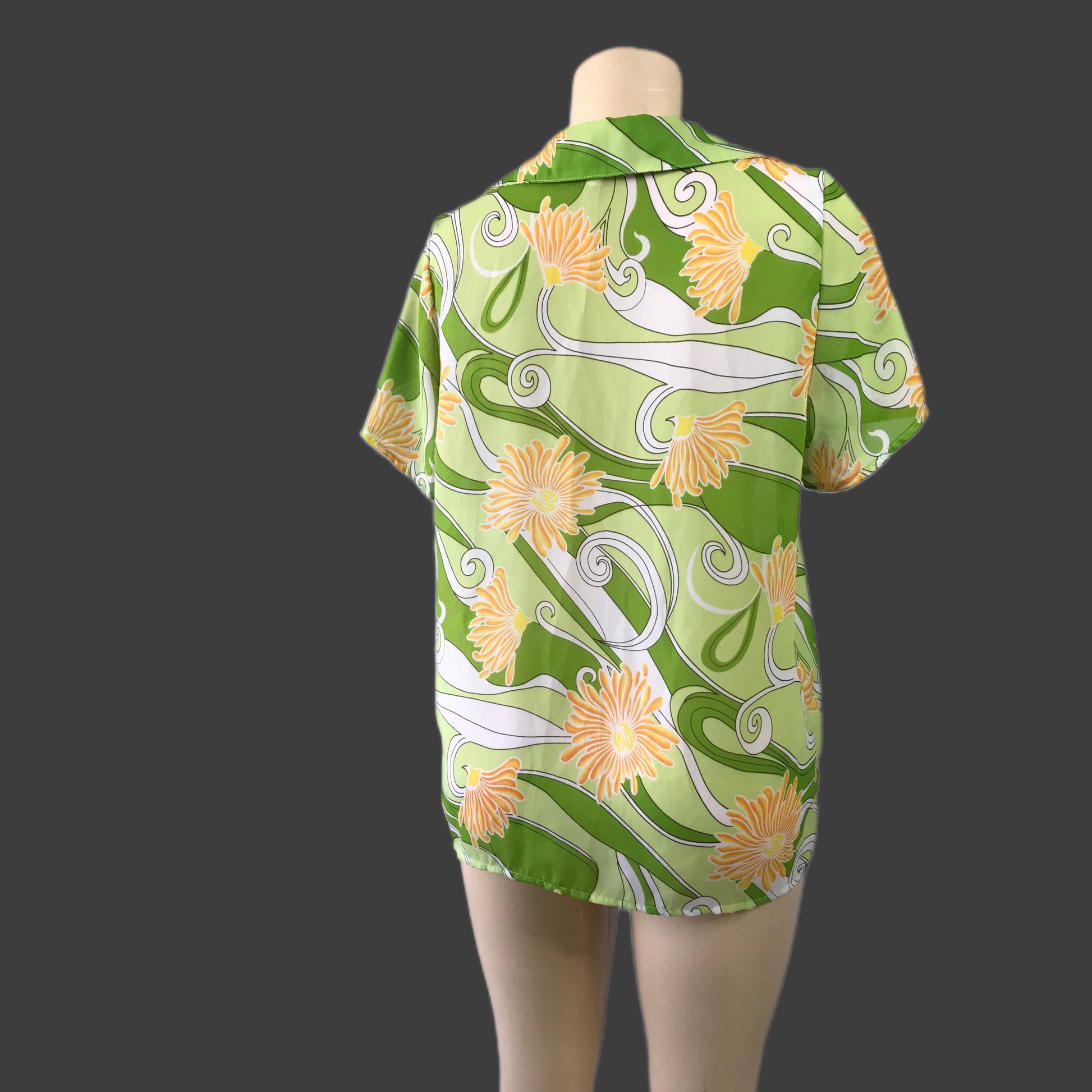 80s Lime Green Bold Print Graphic Shirt / Cover Up | M. ...