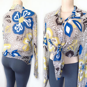 Vintage ESCADA Floral 100% Silk Button Blouse