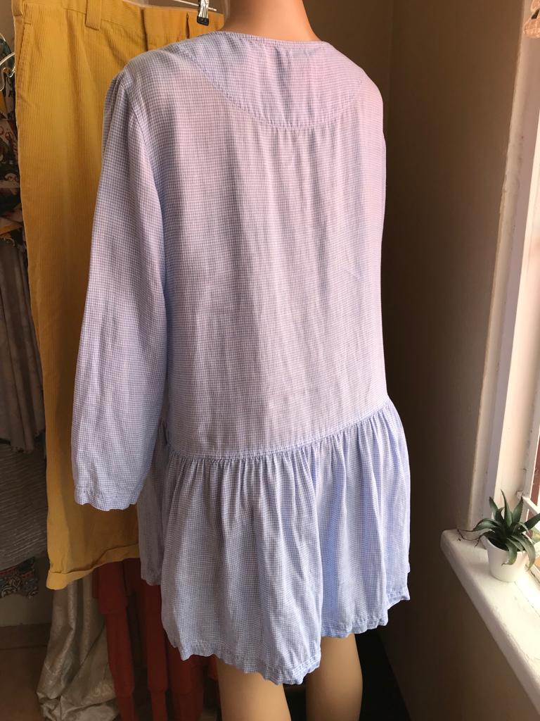 100% Linen Light Blue Plaid Dress - XL / size 16