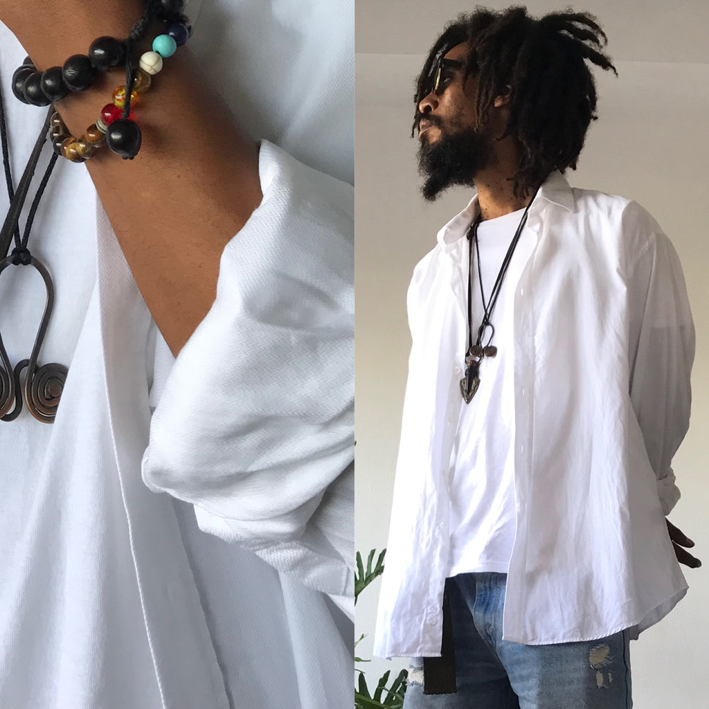 Vintage Mens White Tuxedo Shirt - XL (slim)