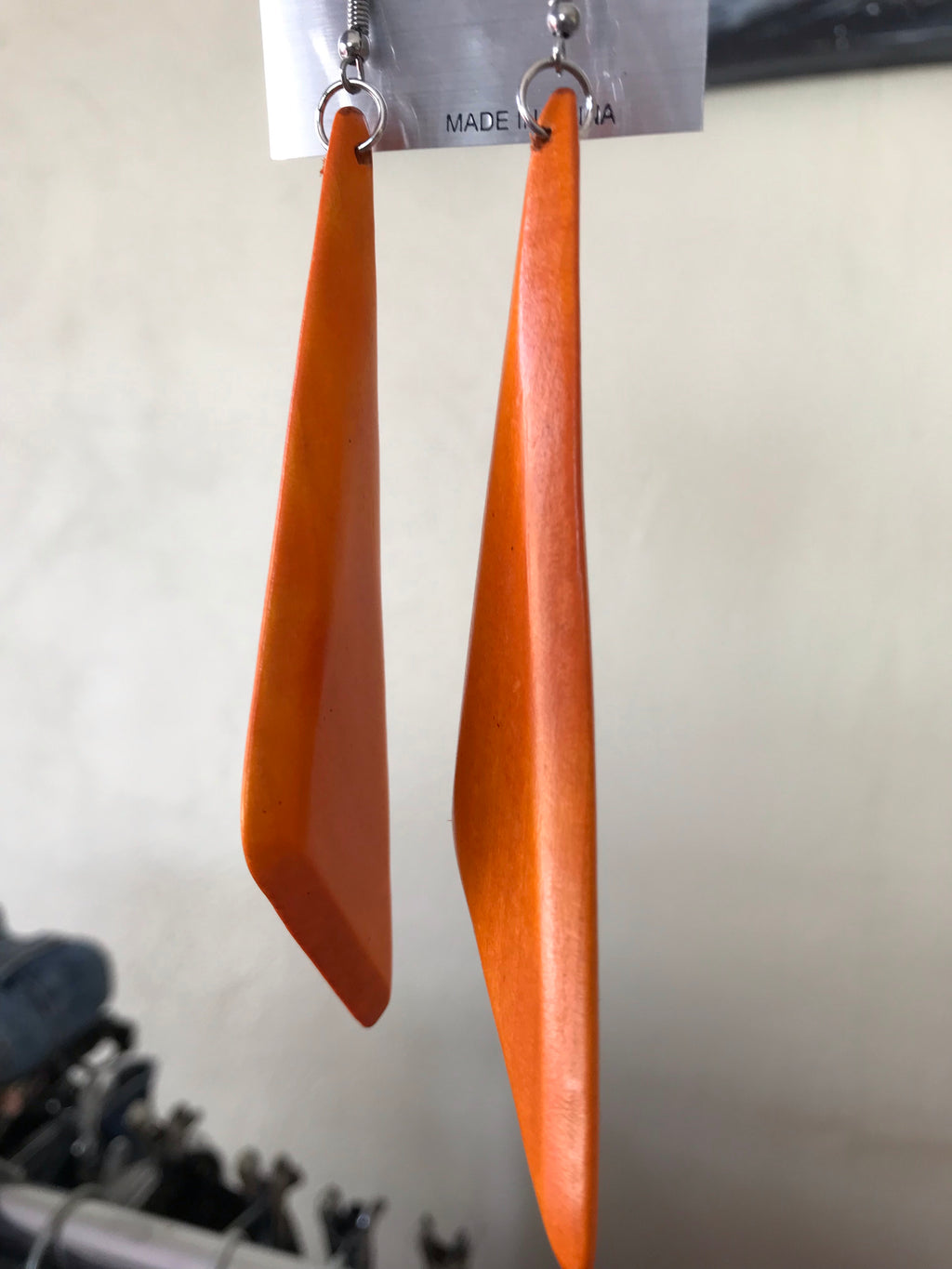 Orange Wooden Drop Earrings