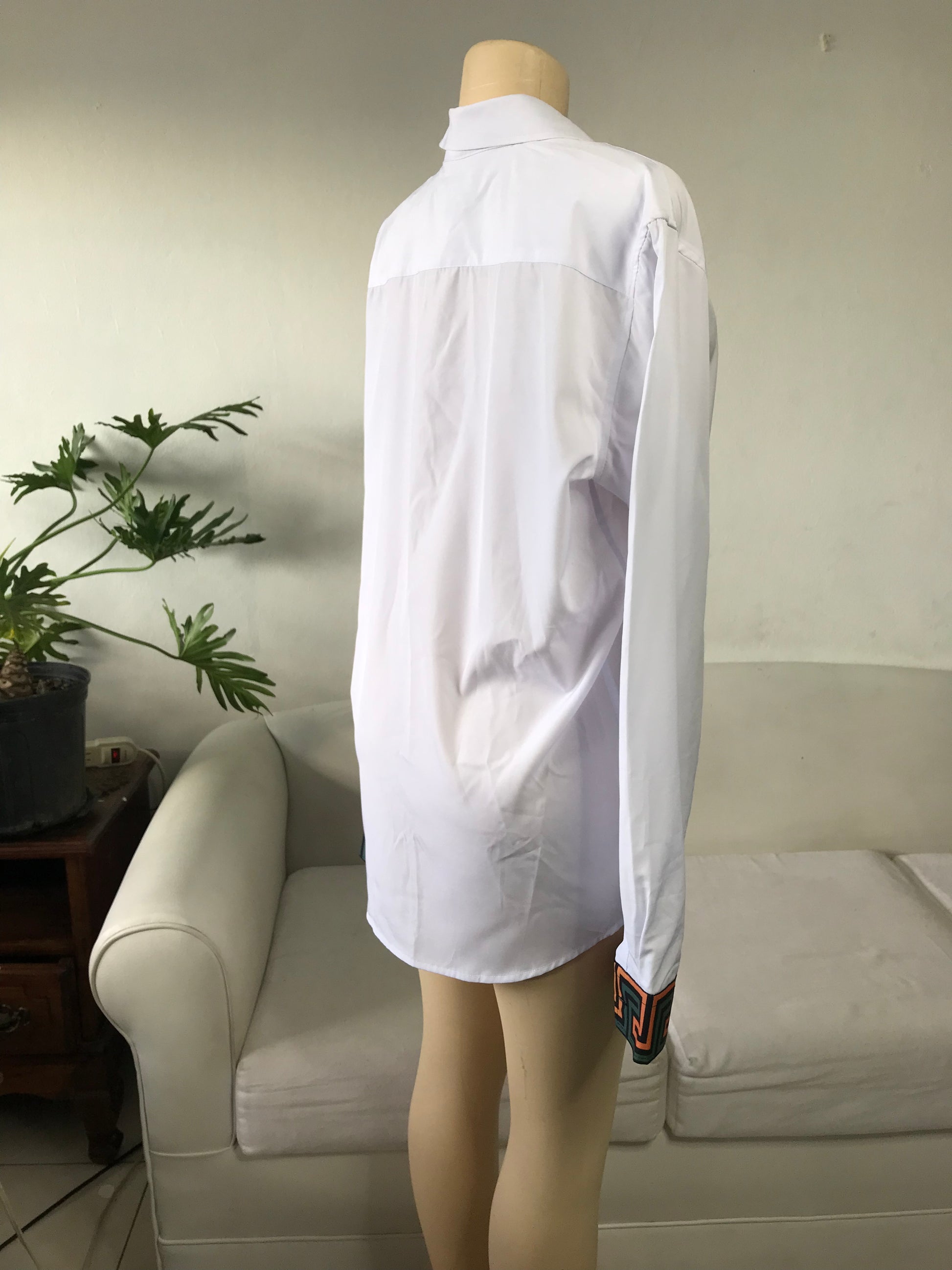 Mens White Shirt Rainbow Aztek Detail - XL