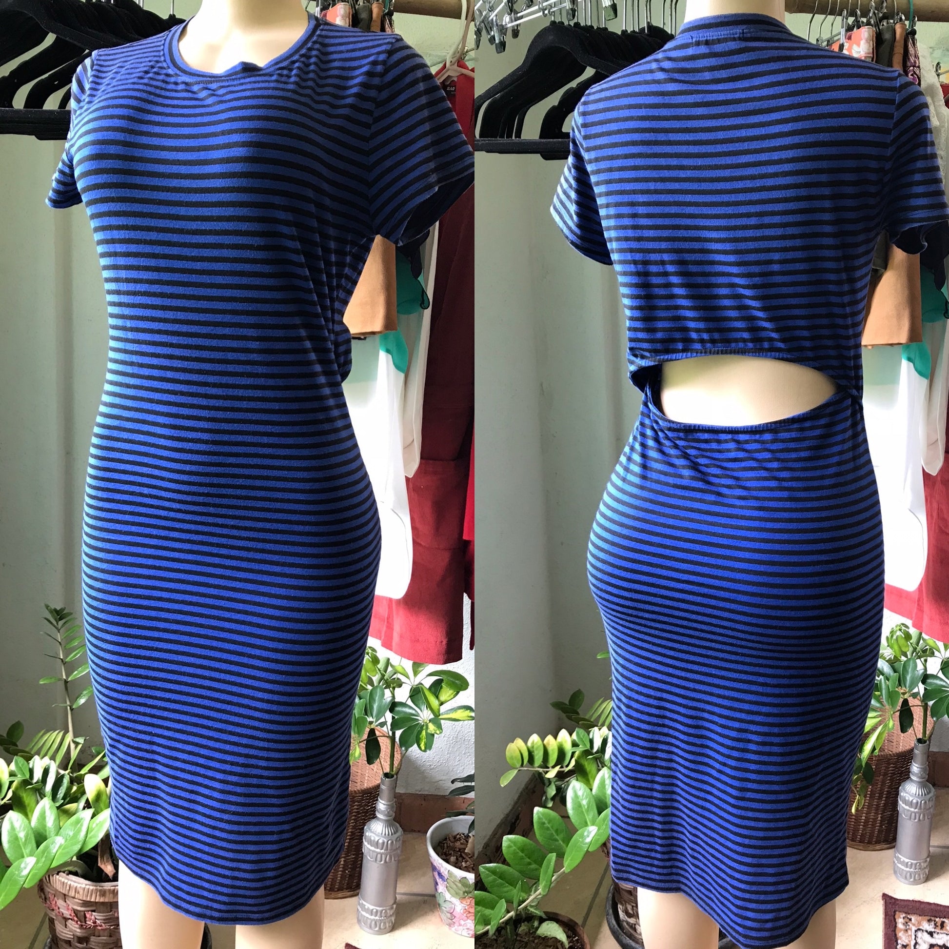 Forever 21 Blue Stripe T-shirt Dress Peekaboo Back