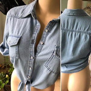 Vintage Helium London Light Denim Tied Button Down