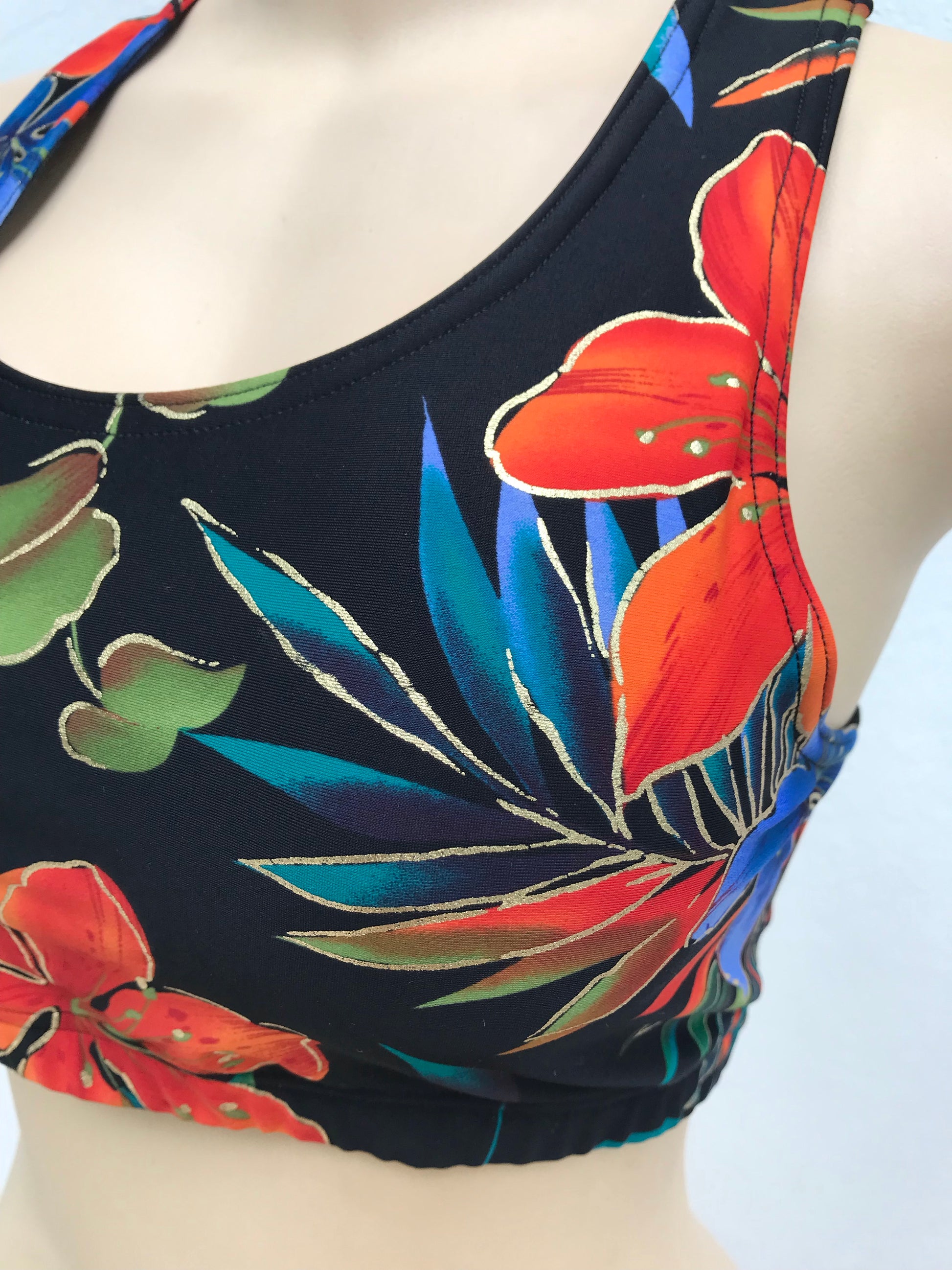 Sports Bra Gold Trim Tropical - L