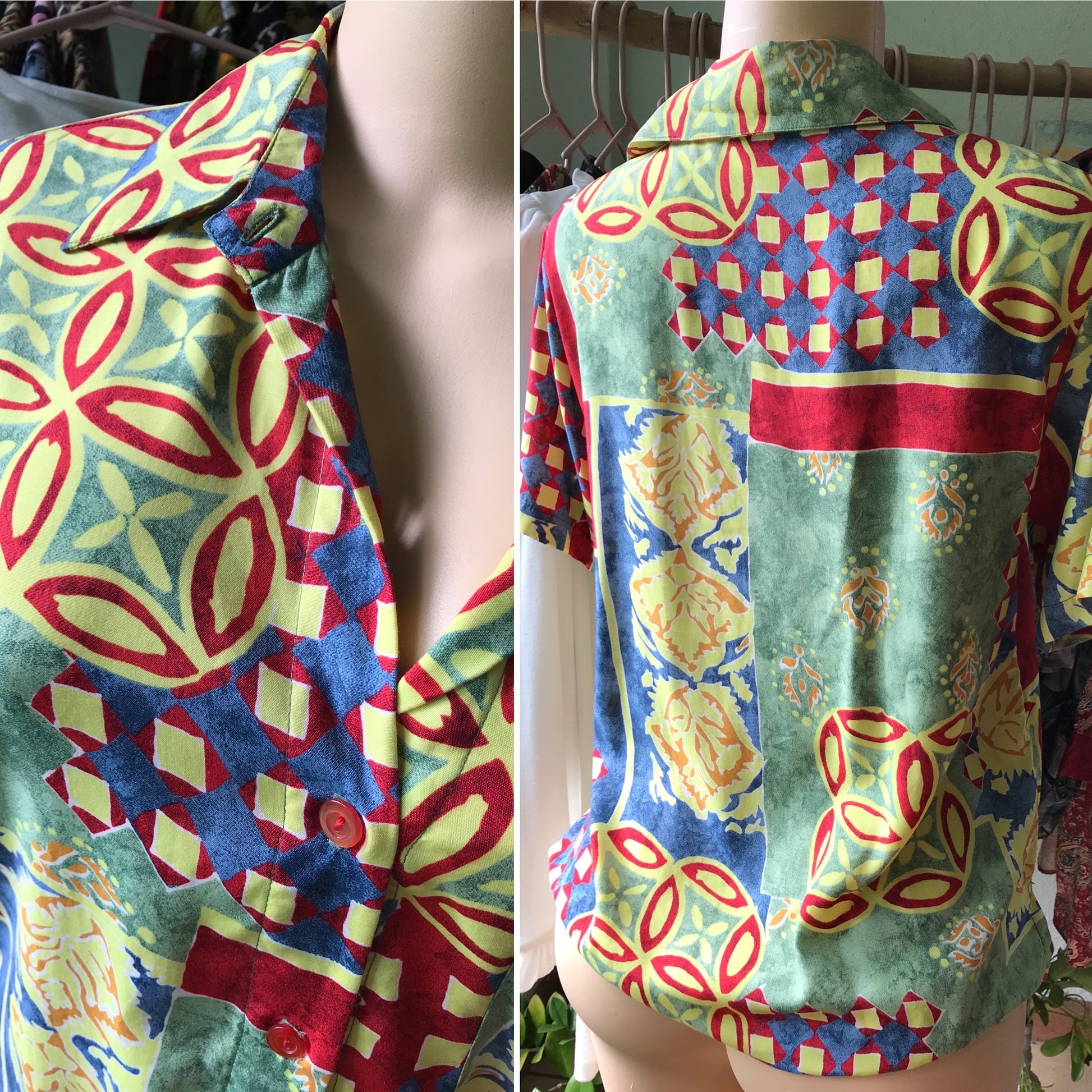 Vintage Bright Print Button Down Shirt