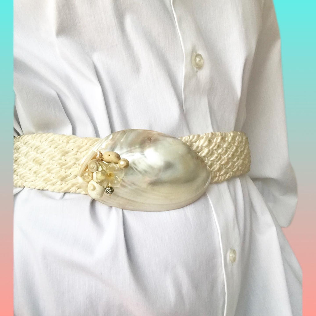 80s Vintage Pearl Shell Belt Braided