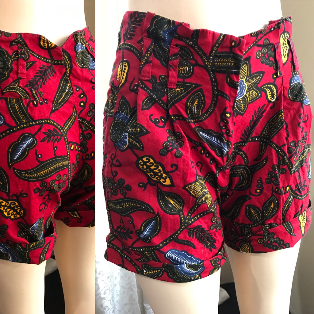 Red Adinkra African High Waist Ruffle Shorts S-M
