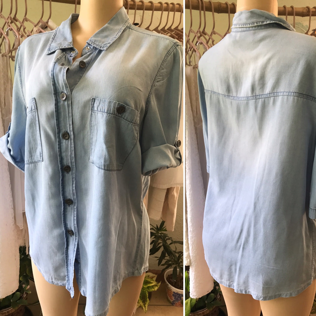 Vintage Light Wash Relaxed Denim Button Blouse