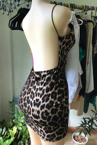 Cheetah Print Backless Dress Mesh Look