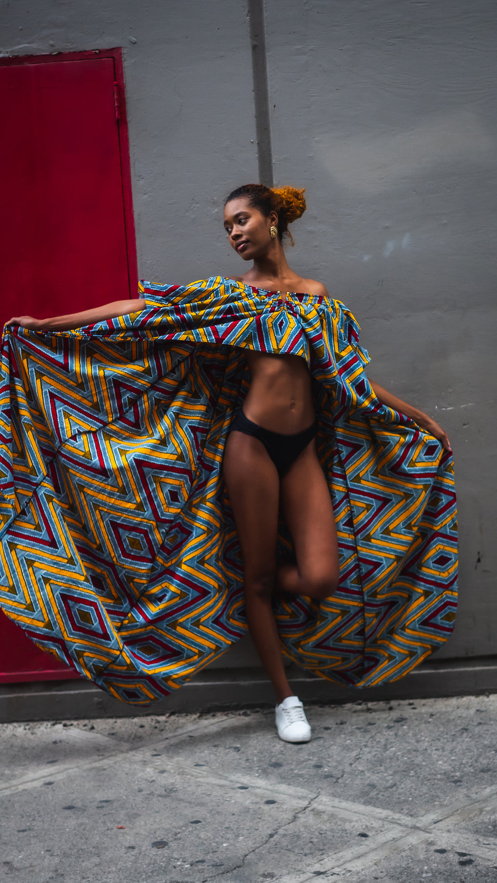 African Ankara Off the Shoulder Statement Cape Gown - M/ One Size