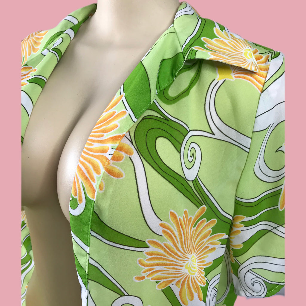 80s Lime Green Bold Print Graphic Shirt / Cover Up | M. ...