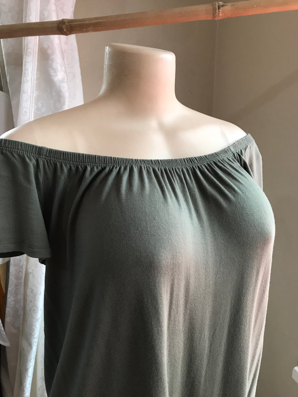 Forever 21 Earth Green Off Shoulder Minimal Dress Soft - S