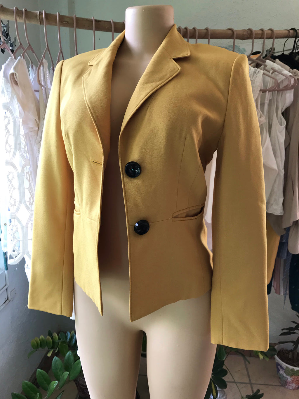 80s Vintage Mustard Blazer Pockets