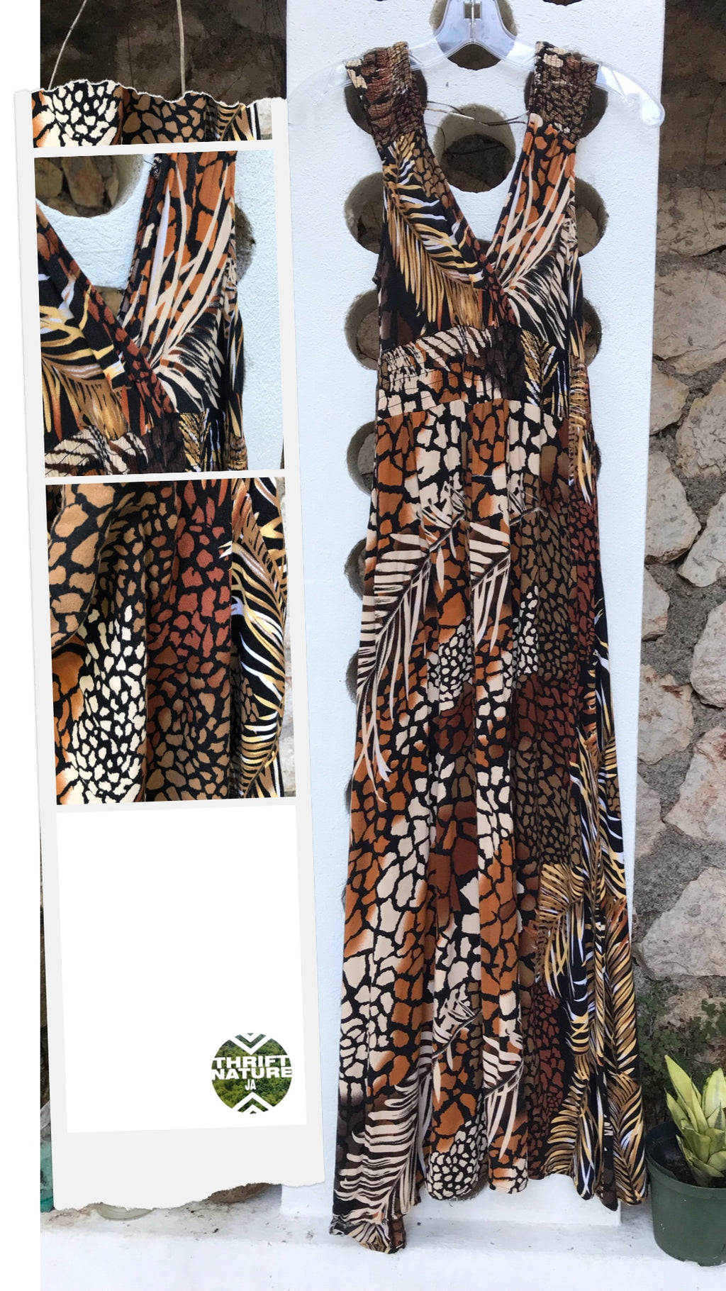 Vintage African Print Leaf Maxi dress - S/M