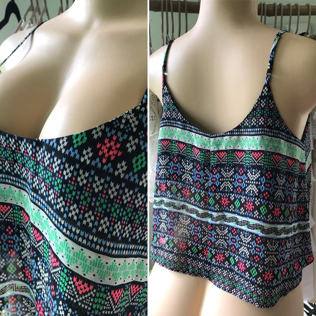 Fun Sheer Spaghetti Strap Top Neon Print