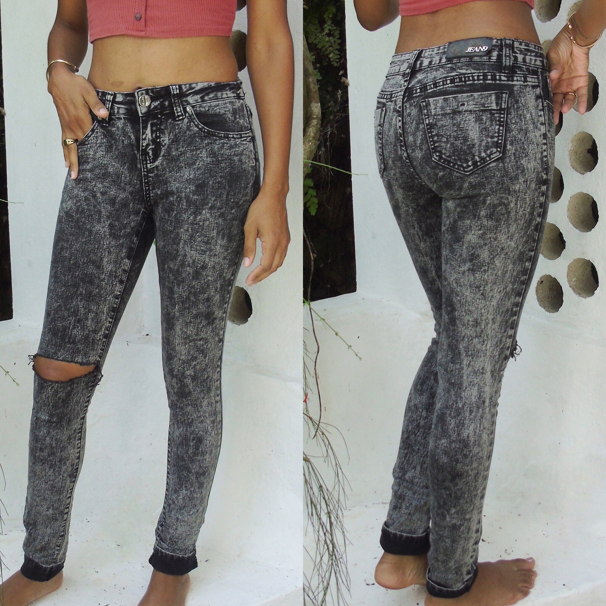 Stone Wash Mid Waist Jegging Jean Grey