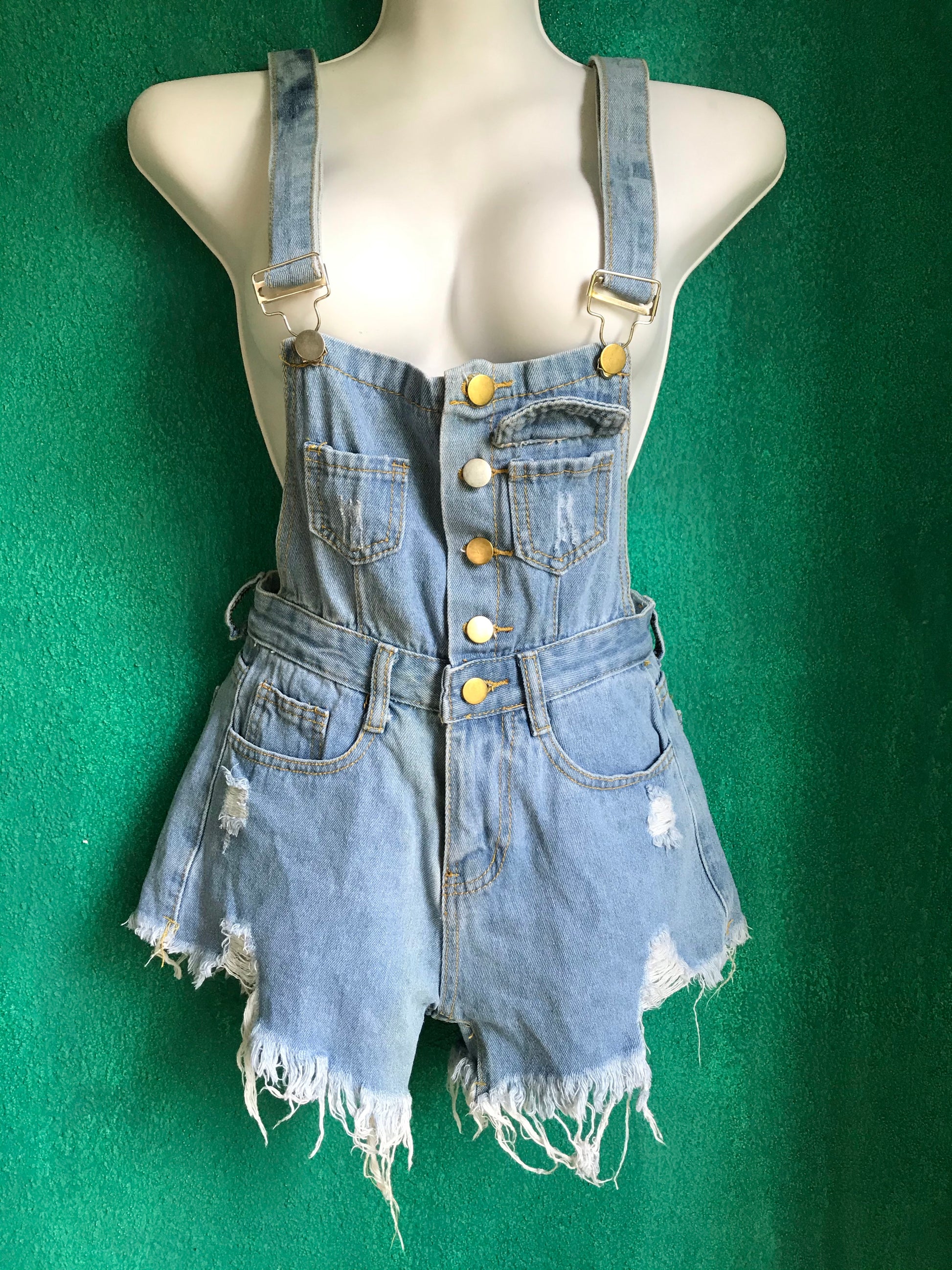 Light Wash Distressed Booty Overalls