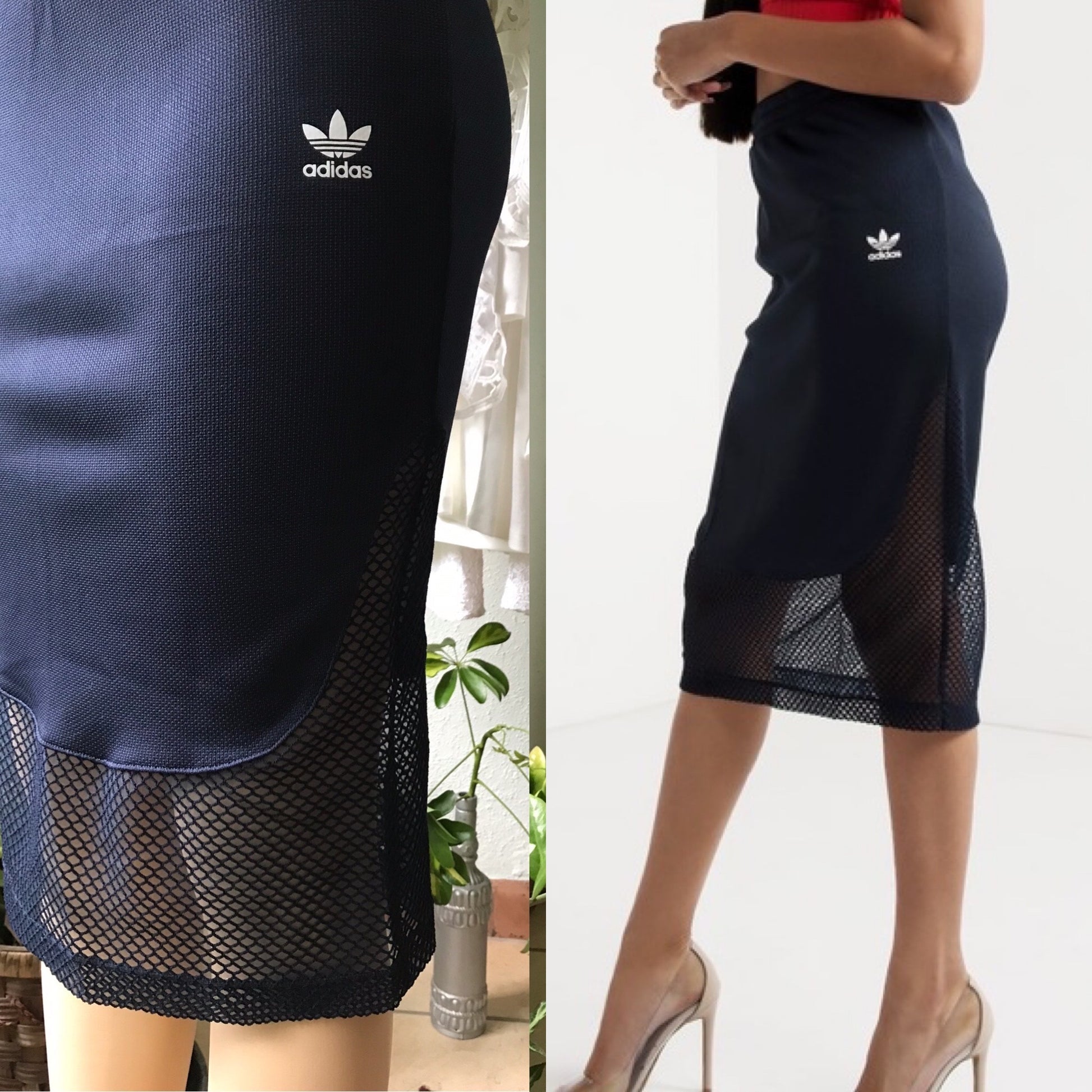 New Adidas Navy Mesh Skirt Fitted