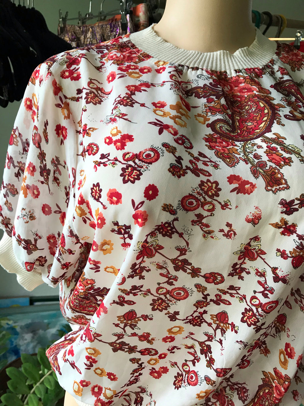 Vintage Floral Cuffed Blouse