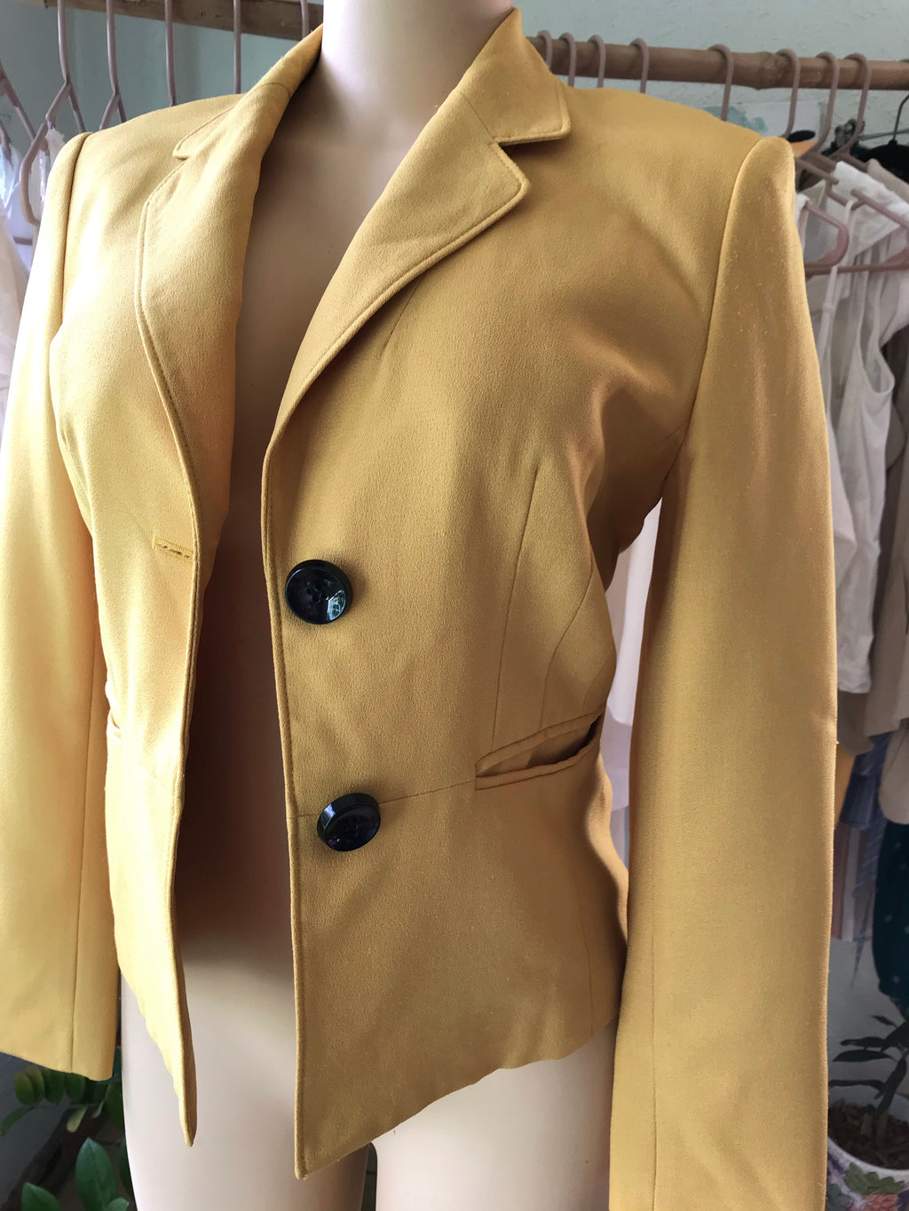 80s Vintage Mustard Blazer Pockets
