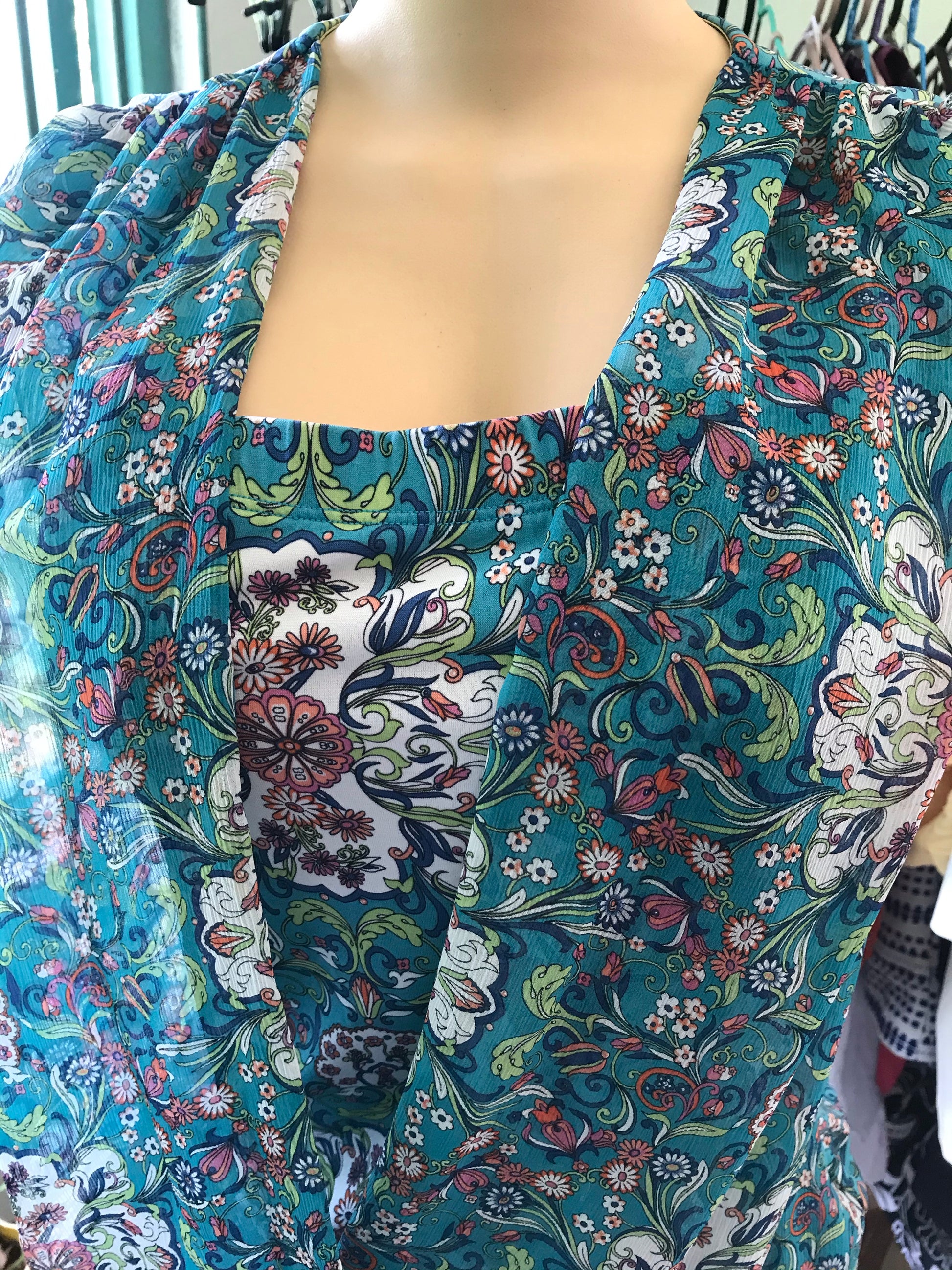 90s Vintage Aqua Floral Blouse