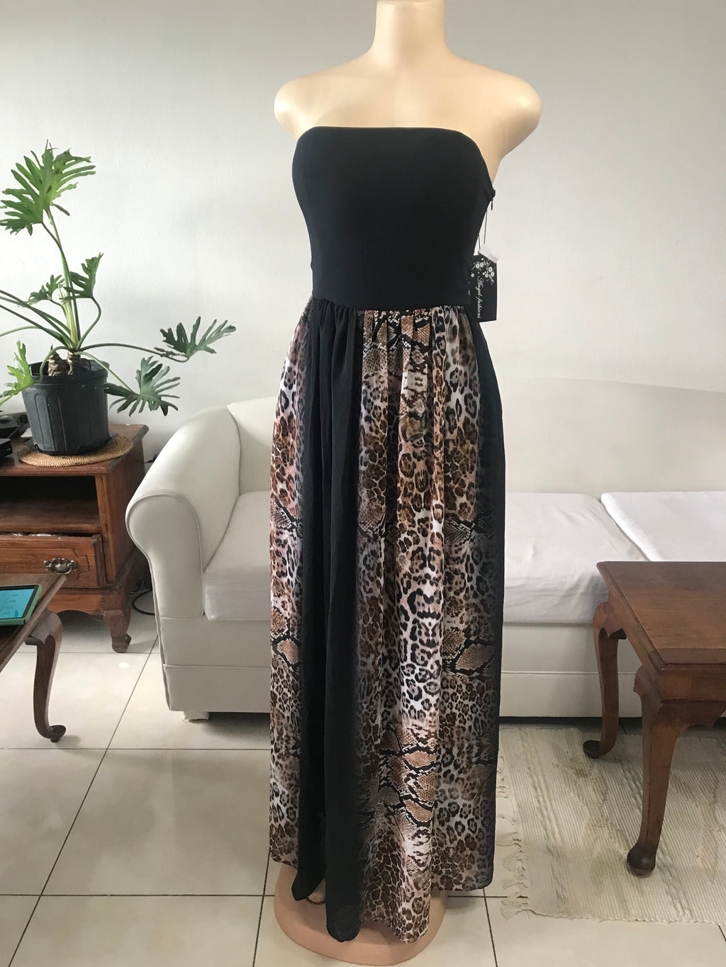 New Tag Cheetah Maxi Dress Strapless - L