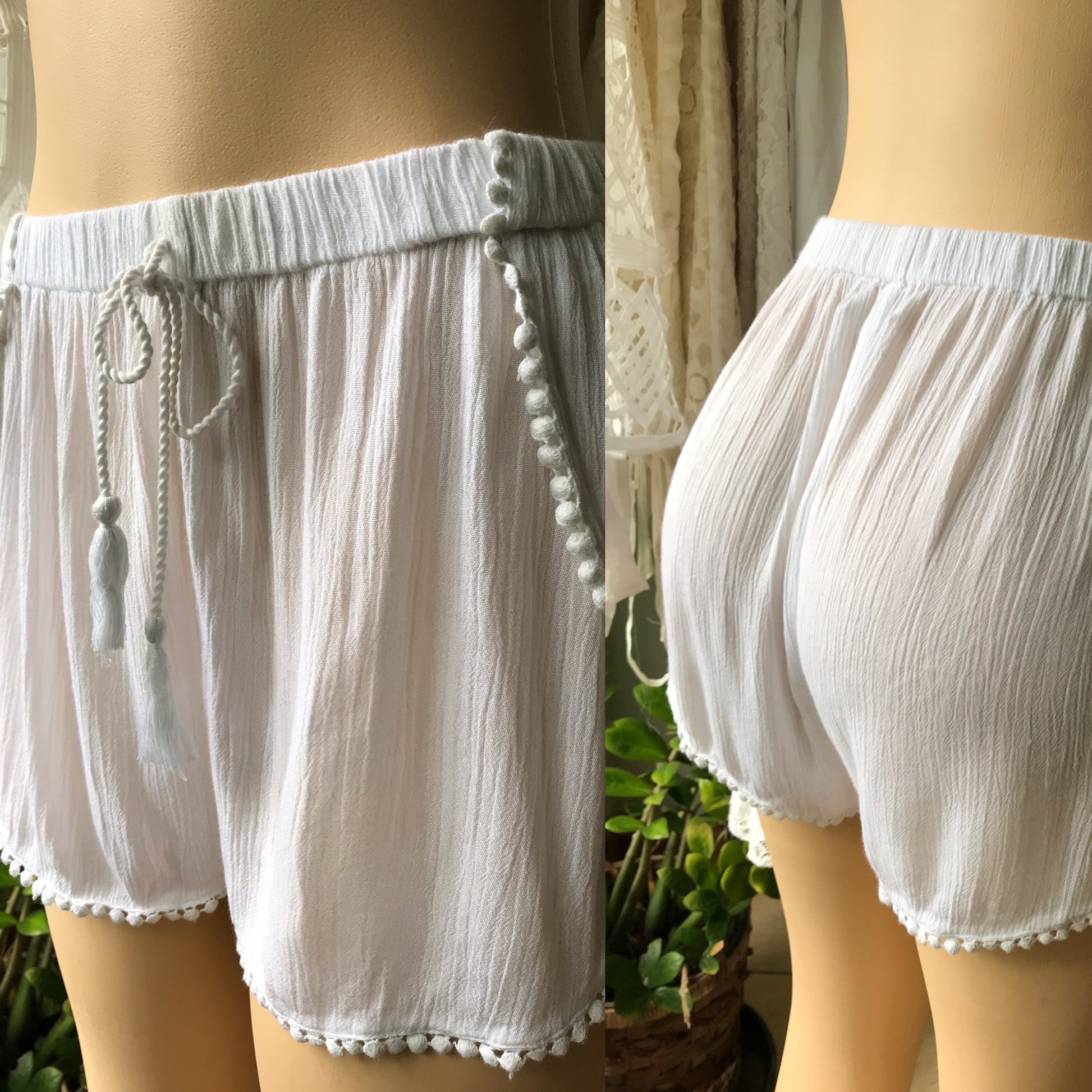 White Made in India Pom Pom Beach Shorts